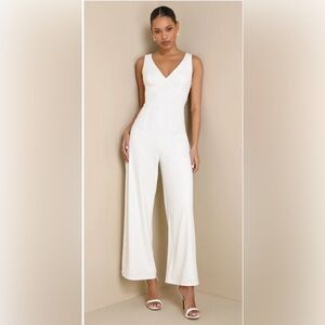 Lulus New! White Lace Back Sleeveless Wide-Leg Jumpsuit Wedding Cocktail Party M